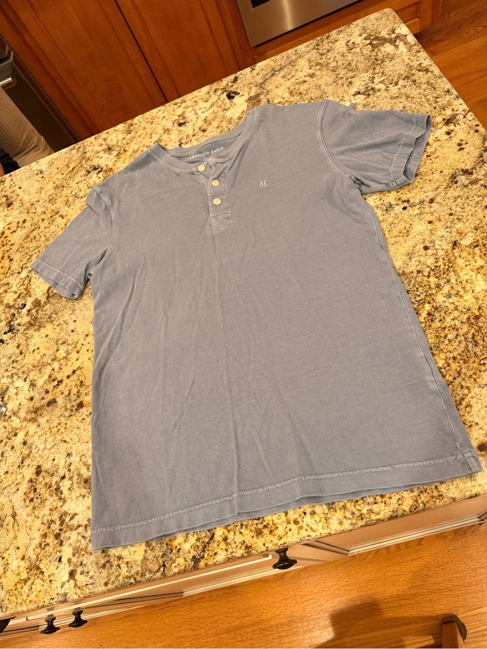 American Eagle Outfitters Men's Short-Sleeve Henley in Faded Blue